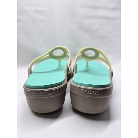 Crocs Sanrah Sandals Women's Sz 8 Teal/Cream Slip On Thong Comfort Wedge Circle - Picture 6 of 12